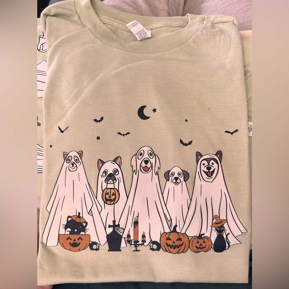 Halloween Dog Ghost Top/Shirt (New, Unisex Size Small)